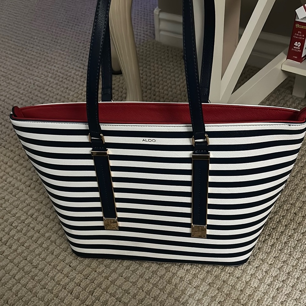 Aldo Blue and White Striped Tote Bag